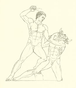 Minotaurus gedood door Theseus, de vriend van Hercules