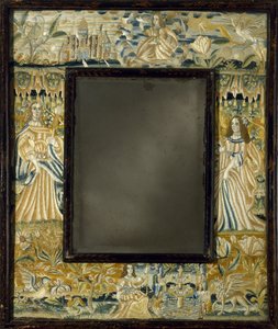 Spiegel met verhoogd borduurwerk, ca. 1650-1700 door English School