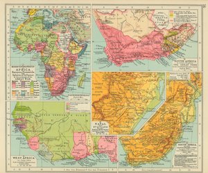Moderne Europeanisering van Afrika Europese bezittingen en invloedssferen bij het uitbreken van de Grote Oorlog (kleurenlitho) door English School