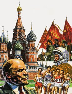 Montage van Rusland inclusief de Kathedraal van Sint Basilius de Gezegende en portret van Lenin
