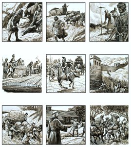Montage van afbeeldingen over de geschiedenis van wegen door English School