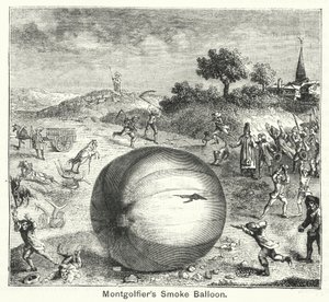 Montgolfiers rookballon (gravure) door English School
