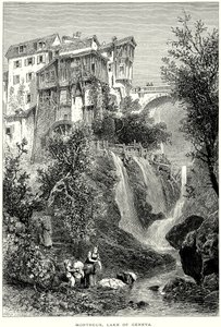 Montreux, Meer van Genève (gravure) door English School