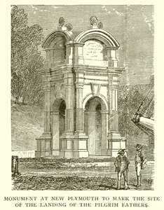 Monument in New Plymouth ter markering van de landingsplaats van de Pilgrim Fathers door English School