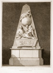 Monument opgericht ter nagedachtenis aan Sir Isaac Newton in Westminster Abbey, illustratie uit David Humes The History of England, uitgegeven door R. Bowyer, Londen, 1812 door English School