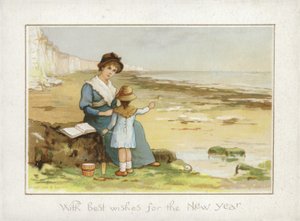 Moeder en Kind op het Strand - Nieuwjaarskaart