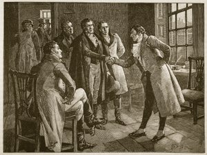 De ontvangst van Mr. Alexander in Kings Bench Prison, illustratie uit Cassells Geïllustreerde Geschiedenis van Engeland door English School