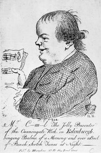 Mr C-m-l de vrolijke presentator van de Canongate Kirk in Edinburgh, ca. 1781 (gravure) door English School