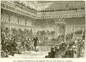 Mr. Disraeli introduceert zijn Hervormingswet in het Lagerhuis
