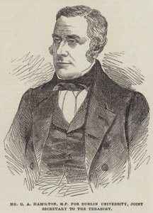 Mr G A Hamilton, MP voor Dublin University, gezamenlijk secretaris van de schatkist door English School