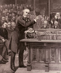 Mr. Gladstone legt zijn plan voor de regering van Ierland uit aan het Lagerhuis, uit 