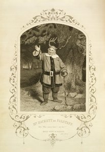 Mr Hackett als Falstaff, Act V Scene 5, in De Vrolijke Vrouwtjes van Windsor door William Shakespeare (1564-1616) gegraveerd door George Hollis (1792-1842) van een daguerreotype door J.P. Mayall (1810-1901) (gravure)