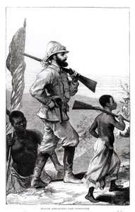 De heer Henry Morton Stanley (1841-1904) nadert het Tanganyikameer door English School