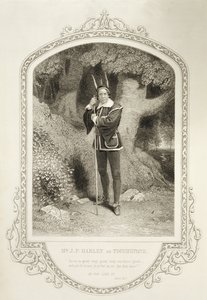 De heer J.P. Harley als Touchstone, Act V Scene 1, in Zoals u het wilt door William Shakespeare (1564-1616) gegraveerd door George Hollis (1792-1842) van een daguerreotypie door J.P. Mayall (1810-1901)