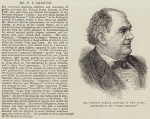 Mr Phineas Taylor Barnum, uit New York, eigenaar van de "Witte Olifant" door English School