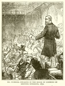 De heer Plimsoll spreekt in het Lagerhuis over Scheepvaartbelangen, 1870