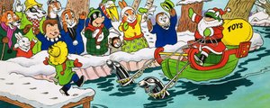 Meneer Pad op een slee met Kerstmis