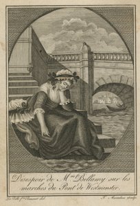 Mevrouw Bellamy in wanhoop op de trappen van de Westminster Bridge
