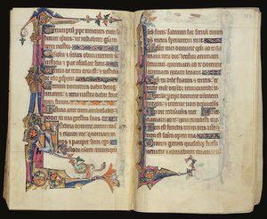 Ms 1-2005, ff.122v-123r: Groteske marginale decoratie uit de Macclesfield Psalter, Gebruik van Sarum, Oost-Anglia, c.1330 door English School