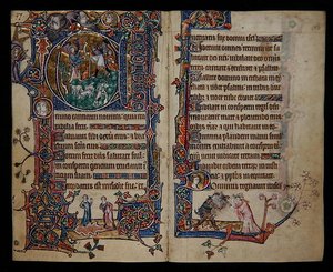 Ms 1-2005, ff.139v-140r: De aankondiging aan de herders, gehistorieerde initiaal 