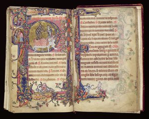 Ms 1-2005, ff.235v-236r: De dood slaat toe, gehistorieerde initiaal uit de Macclesfield Psalter, Use of Sarum, East Anglia, c.1330 door English School