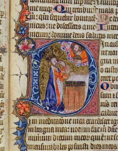 Psalm 38, David wijst naar zijn mond, uit de Ramsey Abbey Psalter, ca.1380 door English School