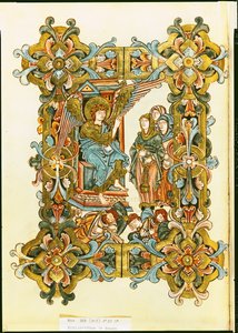 De heilige vrouwen bij het graf, uit het Winchester Pontifical door English School