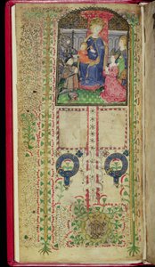 Ms 41-1950, f.2v: Toewijdingspagina uit een Getijdenboek behorend tot Margaret Beauchamp, c.1424 door English School