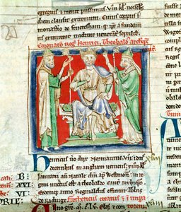 Ms 6712 (A.6.89) fol.135v Hendrik II (1133-89) miniatuur uit Flores Historiarum, door Matthew Paris, 1250-52 door English School