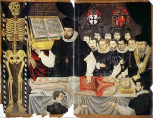 Ms Hunter 364 Top v14 fol.59 Frontispice, John Bannister Lecture met dissectie
