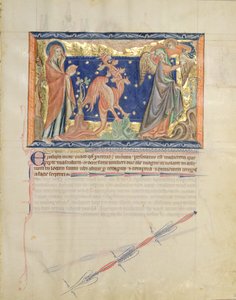 St. Johannes ziet een engel de vrouw helpen ontsnappen aan de rode draak, uit de Gulbenkian Apocalyps, c.1265-70