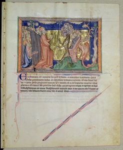 De mensen aanbidden het beest en de draak, uit de Gulbenkian Apocalyps, c.1265-70