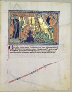 De Heer ziet de mensen het beest van de zee aanbidden in aanwezigheid van de rode draak, uit de Gulbenkian Apocalyps, c.1265-70