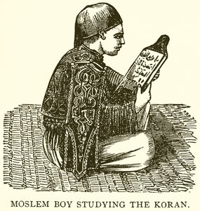 Moslimjongen die de Koran bestudeert door English School