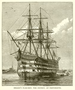 Nelsons Vlaggenschip, de Victory, in Portsmouth door English School