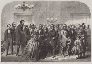Nieuwjaarsreceptie in het Witte Huis, Washington (gravure) door English School