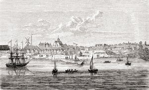 Nieuw Amsterdam, een 17e-eeuwse Nederlandse nederzetting op de zuidpunt van Manhattan Island, Amerika, uit Ward en Lock