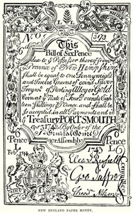 New England papiergeld (gravure)