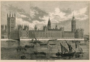 Nieuwe Houses of Parliament, Westminster, Londen door English School