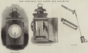 Nieuwe draagbare gaslampen voor spoorwegen (gravure) door English School