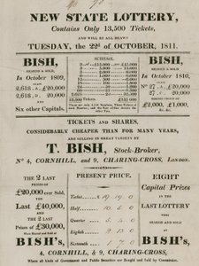Nieuwe Staatsloterij, gerund door T. Bish, effectenmakelaar, 4 Cornhill en 9 Charing Cross, Londen door English School