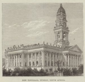 Nieuw Stadhuis, Durban, Zuid-Afrika (gravure) door English School