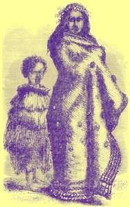 Nieuw-Zeelandse Vrouw en Jongen, illustratie uit Notable Voyagers door William Kingston, gepubliceerd 1885 door English School