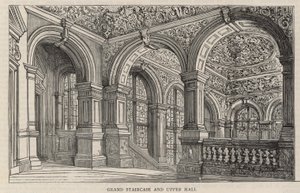 Nieuw gebouw van de Constitutional Club in Northumberland Avenue: Grote trap en bovenhal door English School