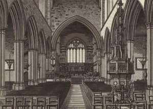 Newbury Kerk interieur (litho) door English School