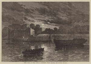 Nachtwacht bij Upnor Castle, een Overheidskruitmagazijn, nabij Chatham (gravure) door English School