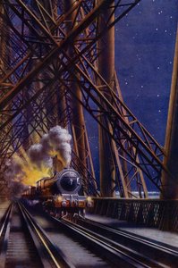 Nacht trein die de Forth Bridge, Schotland oversteekt door English School