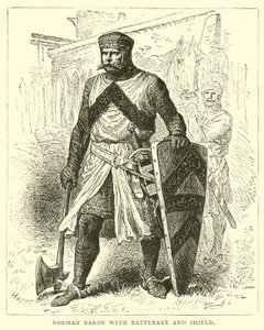 Normandische baron met strijdbijl en schild door English School