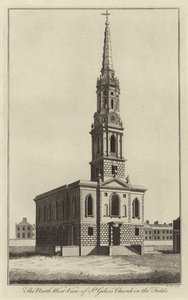 Noordwestelijk uitzicht op de kerk van St. Giles in the Fields, Londen