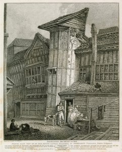 Noordoostelijk uitzicht van een oud huis dat onlangs stond in Sweedons Passage, Grub Street
